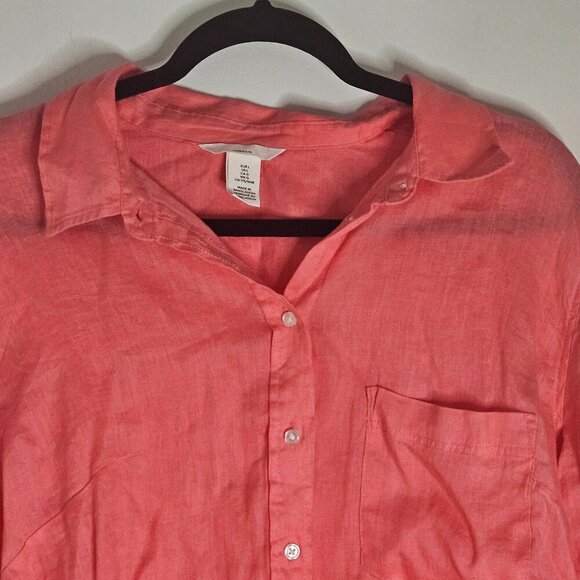 Salmon Coloured Linen Long Sleeve Shirt Large - Picture 7 of 8